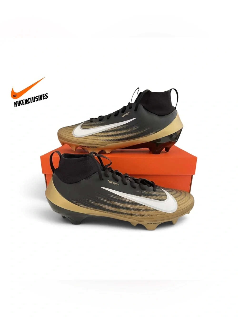 Men’s Black/Gold/White Nike Air Zoom Vapor Pro 1 Football Cleats FB3298-003 NEW